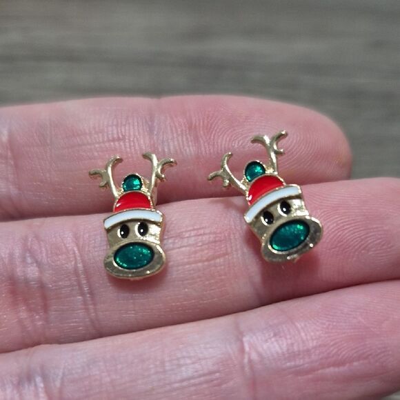 Festive Reindeer Earrings Gift idea! Enamel Reindeer Earrings Christmas Holiday - Picture 1 of 7